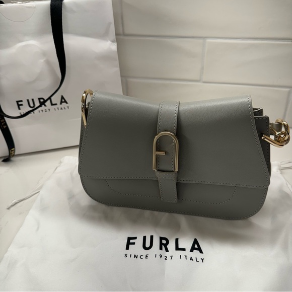 BRAND NEW FURLA FLOW TOP HANDLE MINI BAG IN CENERE - Picture 9 of 16